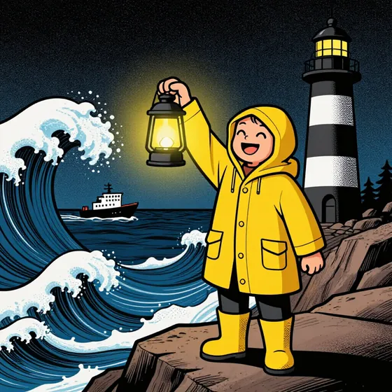 The lighthouse keeper scene in the Comic book style
