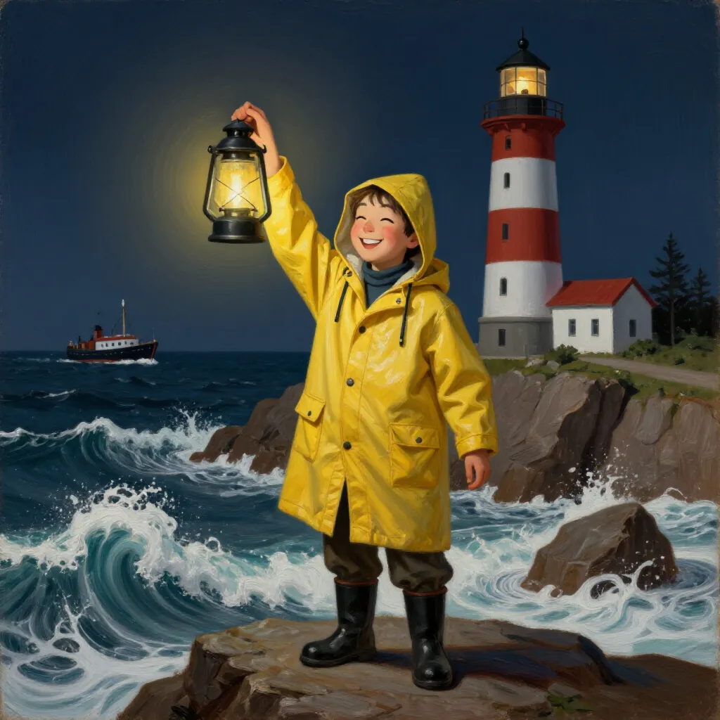 The lighthouse keeper scene in the Classic oil painting style