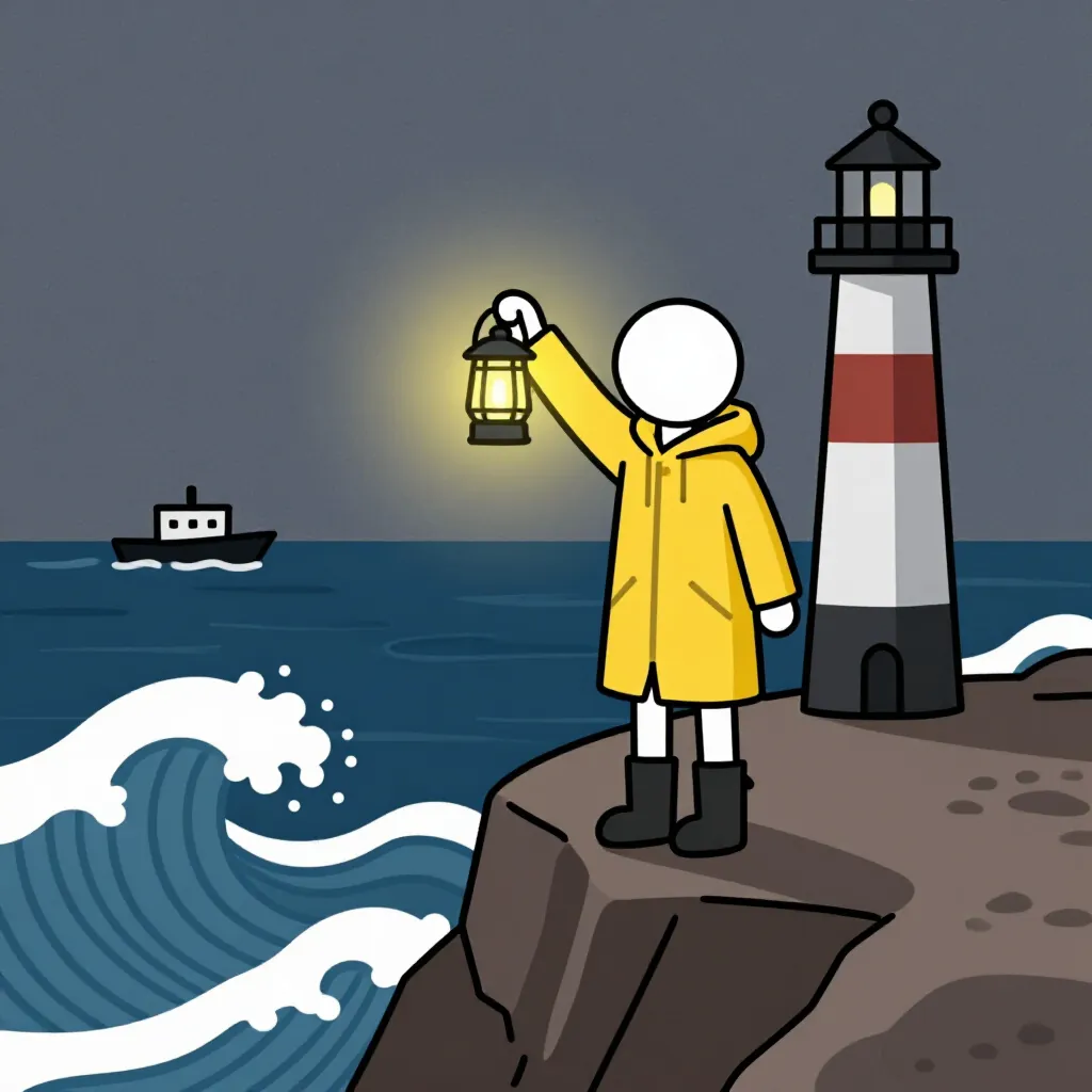 The lighthouse keeper scene in the Stick figures (faceless) style